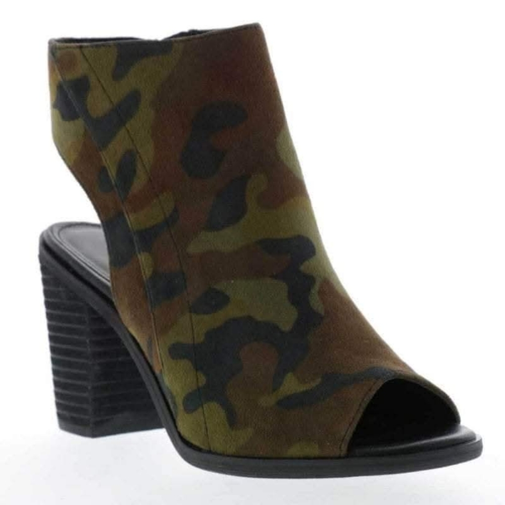 Volatile Camouflage Open-Toe Block Heel Booties